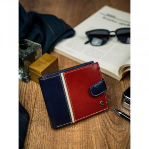 Portofel casual barbati ROVICKY Tommy slim RFID din piele naturala bleumarin navy si grena cu inchidere prin capsa - Img 5