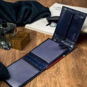 Portofel casual barbati ROVICKY Tommy slim RFID din piele naturala bleumarin navy si grena - Img 9