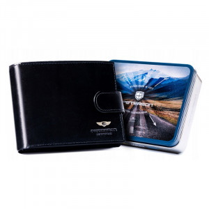 Portofel premium barbati PETERSON Arthur RFID din piele naturala neagra cu inchidere prin capsa