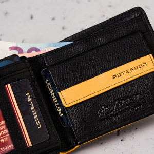 Portofel premium barbati PETERSON RFID Elton din piele naturala neagra cu detaliu galben - Img 10