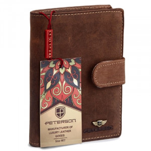 Portofel premium barbati piele naturala maro PETERSON RFID Hunter vertical cu inchidere prin capsa - Img 2