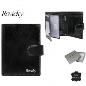 Portofel premium barbati ROVICKY Jake RFID din piele naturala neagra cu inchidere prin capsa - Img 2