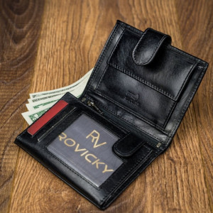 Portofel premium barbati ROVICKY Jake RFID din piele naturala neagra cu inchidere prin capsa - Img 7