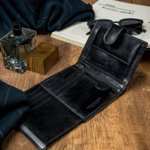 Portofel premium barbati ROVICKY Jake RFID din piele naturala neagra cu inchidere prin capsa - Img 12