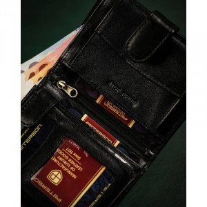 Portofel vertical barbati PETERSON Chester RFID din piele naturala neagra cu inchidere prin capsa - Img 9