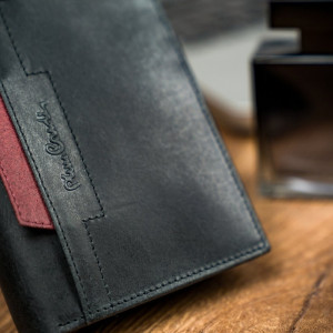 Portofel vertical barbati PIERRE CARDIN RFID din piele naturala neagra cu detaliu rosu - Img 4
