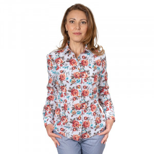 Camasa alba dama Luxury Slim Fit EASY IRON cu trandafiri multicolori - Img 4