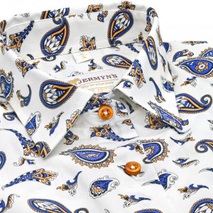 Camasa alba eleganta dama cu imprimeu paisley albastru si maro Luxury Slim Fit EASY IRON - Img 4