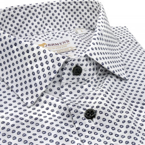 Camasa alba slim casual barbati cu structuri bleumarin navy Luxury Slim Fit EASY IRON - Img 2