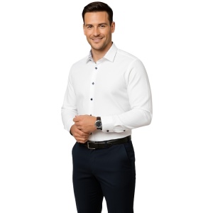 Camasa barbati alba regular Luxury Classic Fit EASY IRON cu garnitura minitrifoi bleumarin si rosu - Img 6