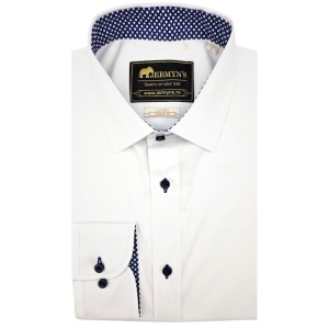 Camasa barbati alba regular Luxury Classic Fit EASY IRON cu garnitura bleumarin cu structuri albe - Img 4