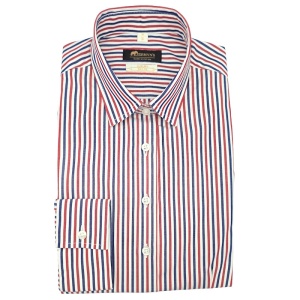 Camasa dama alba Luxury Slim Fit EASY IRON cu dungi rosii si bleumarin - Img 4