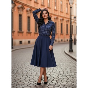Camasa dama office bleumarin cu buline albe Luxury Slim Fit EASY IRON - Img 6