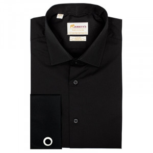 Camasa neagra slim barbati Exclusive Classic Fit Poplin EASY IRON pentru butoni - Img 2