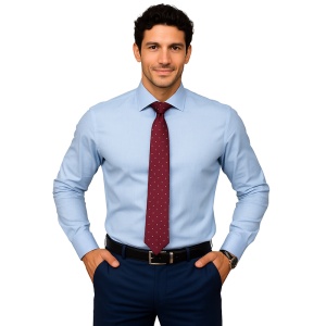 Camasa regular office barbati din poplin bleu EASY IRON - Luxury Classic Fit