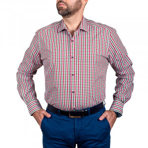 Camasa slim casual barbati in carouri grena si verde Luxury Slim Fit EASY IRON