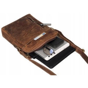 Geanta crossbody barbati ALWAYS WILD Clifford din piele naturala maro coniac - Img 7