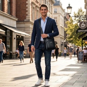 Geanta messenger barbati, piele naturala, JERMYN'S Boston, neagra - Img 2