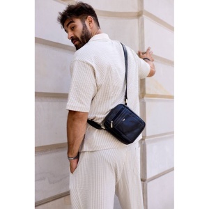Geanta messenger barbati, piele naturala, PETERSON Antonio, neagra - Img 5