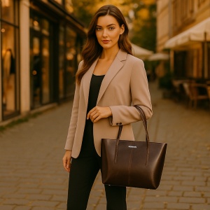 Geanta shopper dama din piele naturala maro inchis JERMYN'S Sheryl - Img 4