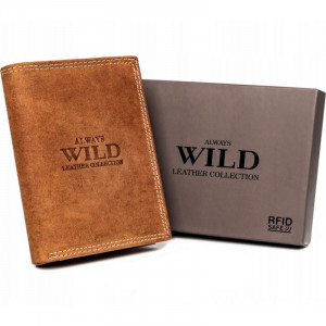 Portofel barbati Always Wild RFID Clifford din piele naturala maro coniac