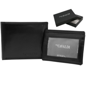 Portofel barbati, super slim, piele naturala, CAVALDI Messina, RFID, negru, cu port-card inclus
