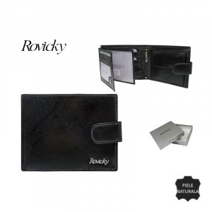 Portofel business negru barbati ROVICKY RFID din piele naturala cu inchidere prin capsa - Img 2