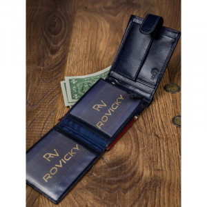 Portofel casual barbati ROVICKY Tommy slim RFID din piele naturala bleumarin navy si grena cu inchidere prin capsa - Img 10