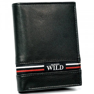 Portofel casual vertical barbati ALWAYS WILD Tommy RFID din piele naturala neagra