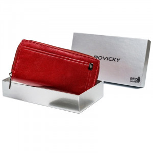 Portofel lung dama ROVICKY Ely RFID din piele naturala rosie - Img 9