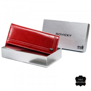 Portofel lung dama ROVICKY Gracie RFID din piele naturala rosie
