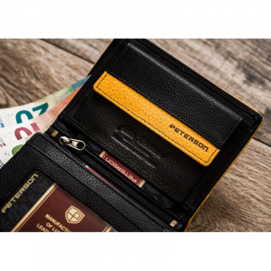 Portofel premium barbati PETERSON RFID Clark din piele naturala neagra cu detaliu galben - Img 10