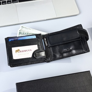 Portofel slim barbati JERMYN'S Bergamo RFID din piele naturala neagra cu inchidere prin capsa - Img 4