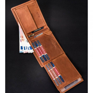 Portofel slim barbati PETERSON Harley RFID din piele naturala maro coniac - Img 7
