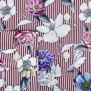 Camasa alba dama Luxury Slim Fit EASY IRON cu imprimeu floral si dungulite roz inchis - Img 6