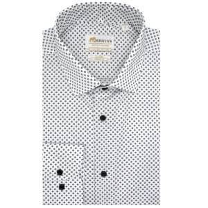 Camasa alba regular casual barbati cu structuri bleumarin navy Luxury Classic Fit EASY IRON - Img 2