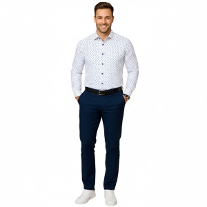 Camasa barbati alba regular Luxury Classic Fit EASY IRON cu buline albastre - Img 3