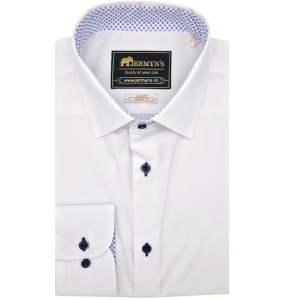 Camasa barbati alba regular Luxury Classic Fit EASY IRON cu garnitura cu structuri albastre - Img 4