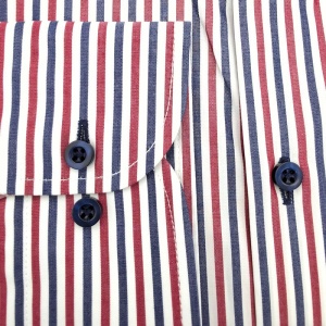 Camasa barbati alba regular Luxury Classic Fit EASY IRON in dungi rosii si bleumarin - Img 5