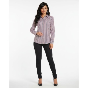 Camasa dama alba Luxury Slim Fit EASY IRON cu dungi rosii si bleumarin - Img 11