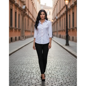 Camasa dama alba office Luxury Slim Fit EASY IRON cu garnitura cu motiv floral - Img 4