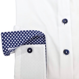 Camasa dama alba office Luxury Slim Fit EASY IRON cu garnitura bleumarin cu buline albe - Img 6