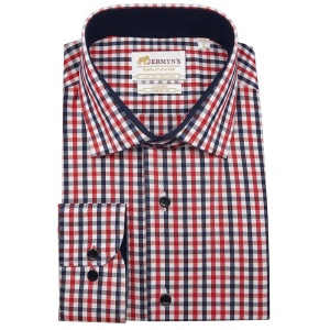 Camasa slim casual barbati in carouri rosii si bleumarin Luxury Slim Fit EASY IRON - Img 3