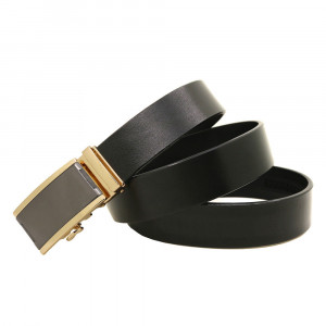 Curea barbati din piele naturala neagra JERMYN'S Texas cu catarama automata aurie - Img 2