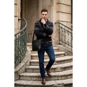 Geanta messenger barbati din piele naturala neagra Jacob - Img 2