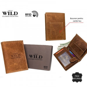 Portofel barbati Always Wild RFID Clifford din piele naturala maro coniac - Img 2
