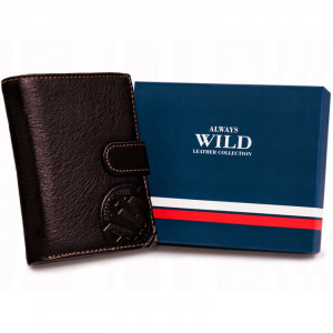 Portofel barbati ALWAYS WILD RFID Devon din piele naturala maro inchis cu inchidere prin capsa - Img 1