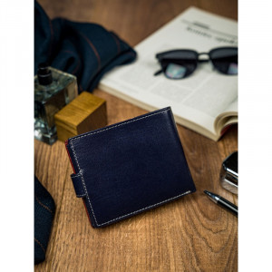 Portofel casual barbati ROVICKY Tommy slim RFID din piele naturala bleumarin navy si grena cu inchidere prin capsa - Img 6