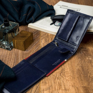 Portofel casual barbati ROVICKY Tommy slim RFID din piele naturala bleumarin navy si grena - Img 10