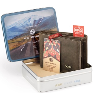 Portofel premium barbati, piele naturala, PETERSON Hunter, RFID, maro